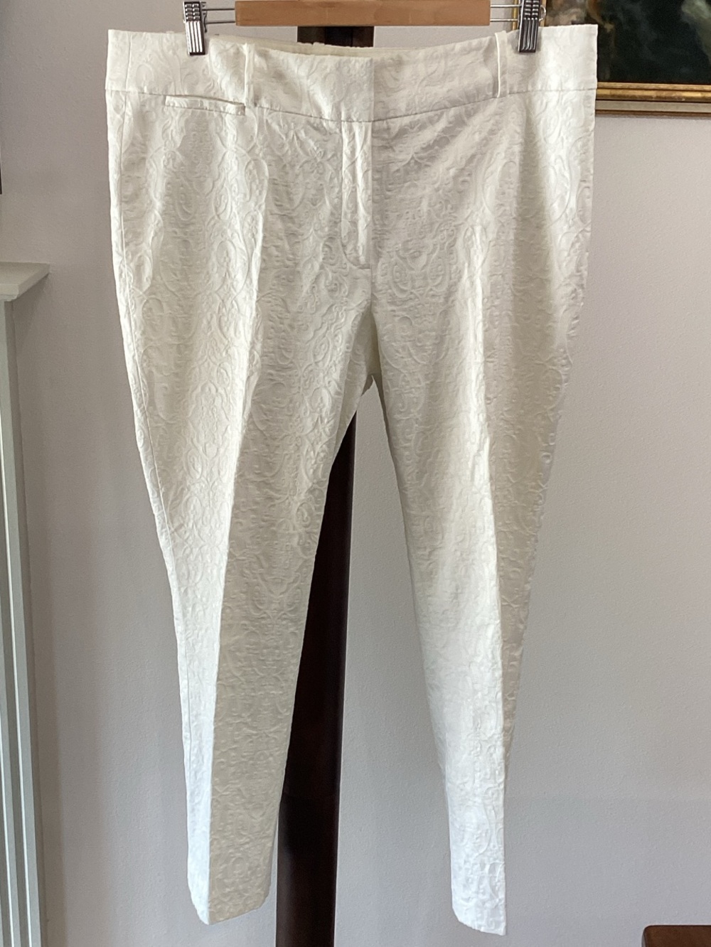 White Textured Skinny Pants for Women